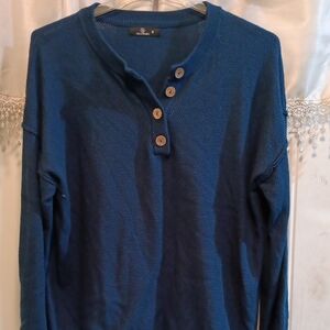 Teal Henley Knit Top with Button Placket